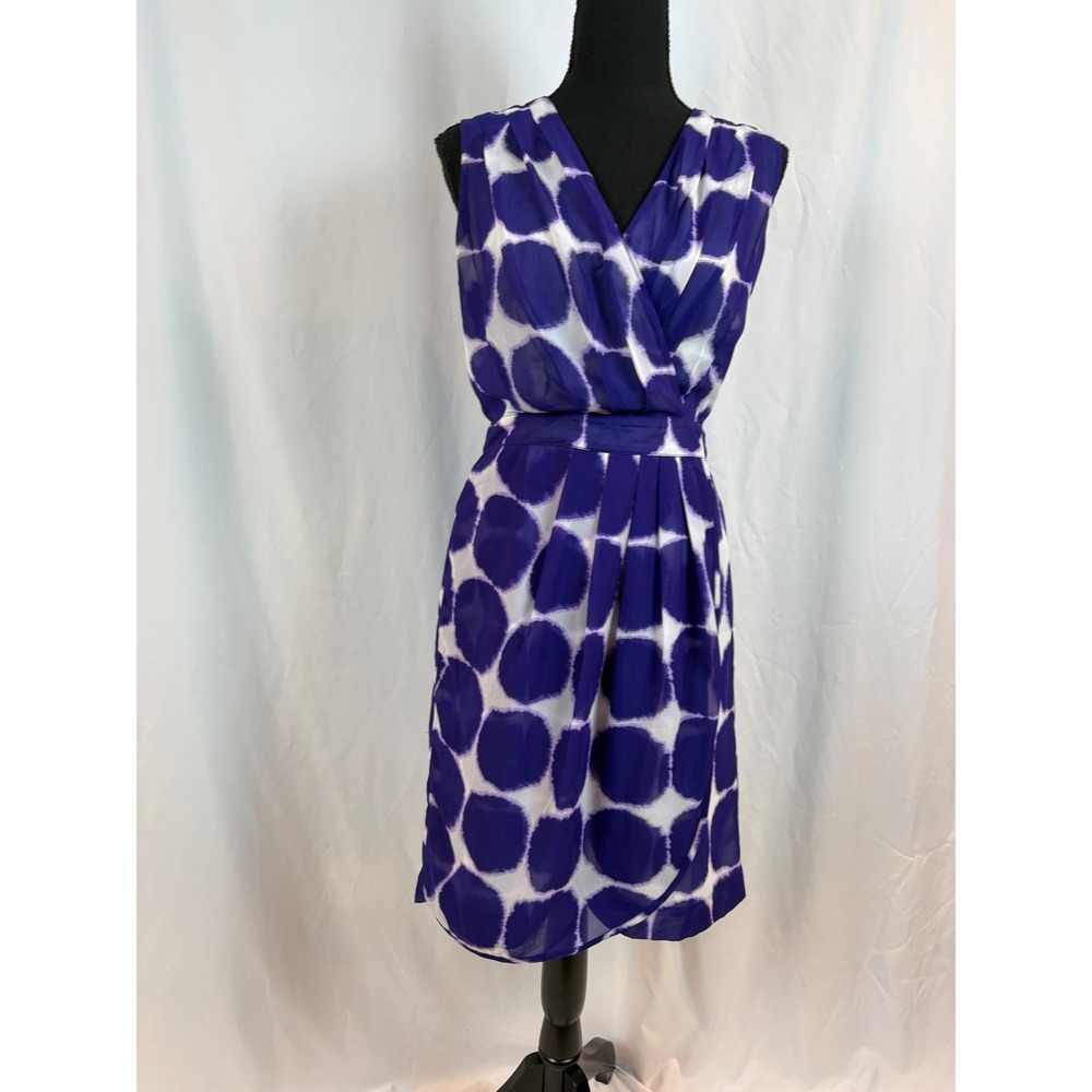Banana Republic Purple White Polka Dot Wrap‎ Dress Sleeveless Size 4 V-Neck Zip
